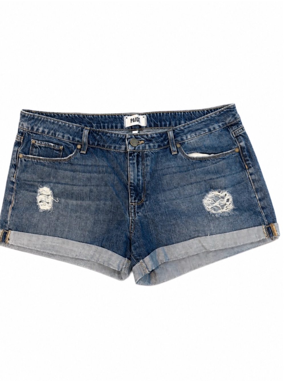 PAIGE Stretch Blue Distressed Cuffed Denim Jean Shorts #32 123